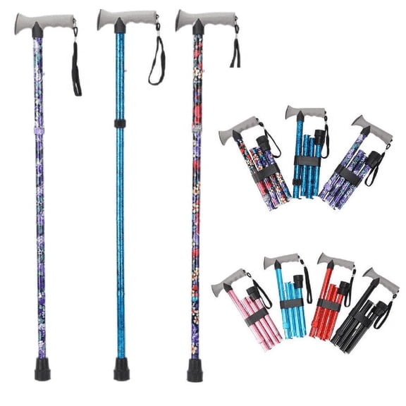 SupreGear Folding Cane, Lightweight Adjustable Walking Cane with Soft Handle, Travel Folding Support Stick for Seniors, Black