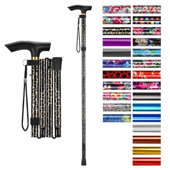 SupreGear Collapsible Walking Stick, T-Handle Adjustable 5-Level Lightweight Cane for Adults & Seniors,Leopard