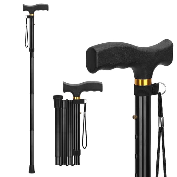 SupreGear Folding Walking Cane with T Handle, Lightweight Adjustable Height Mobility Aid for Seniors and Adults