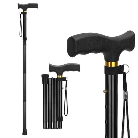 SupreGear Folding Collapsible Cane with T Handle, Lightweight Height Adjustable Walking Stick for Adults and Seniors