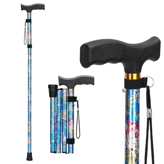 SupreGear Folding Walking Cane, Lightweight Aluminum Adjustable Height Mobility Aid with T Handle for Seniors and Adults