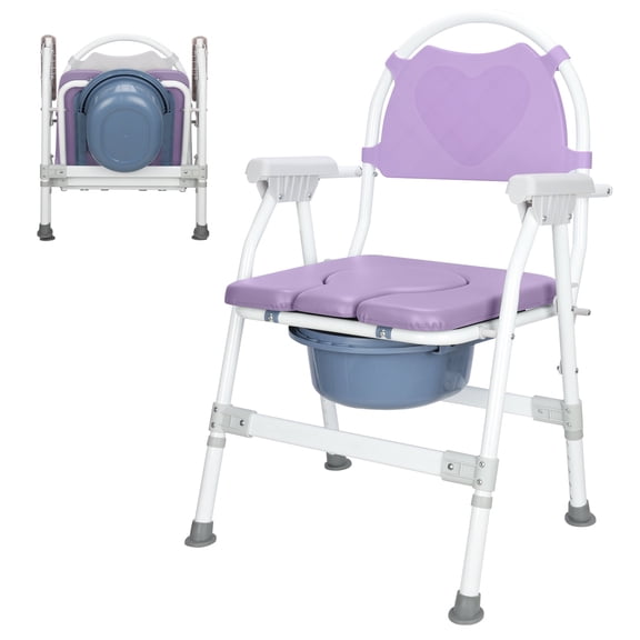 SupreGear Foldable Commode Chair, Height Adjustable Toilet Seat with Removable Bucket,Purple
