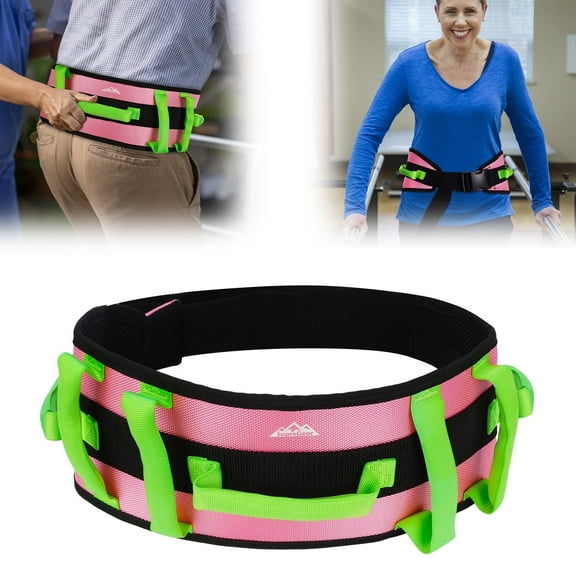 SupreGear Gait Belt, Anti-Slip Transfer Aid with 7 Handles and Quick-Release Buckle, Pink