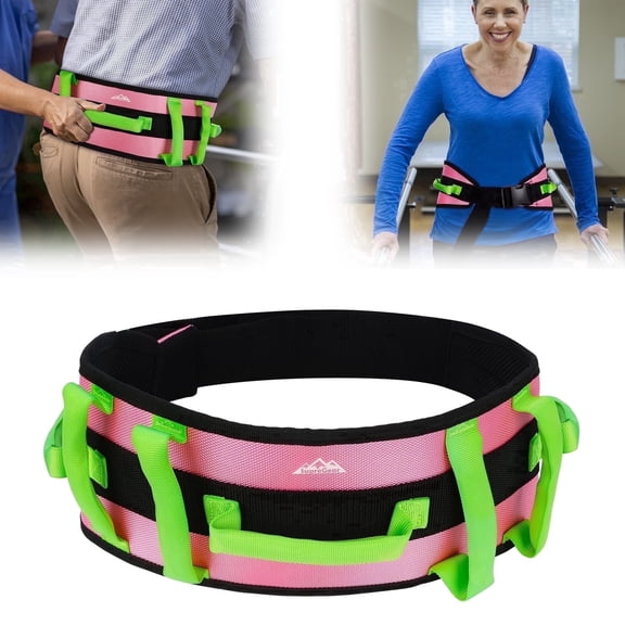 SupreGear Adjustable Nylon Gait Support Belt with 7 Handles, Anti-Slip Design, Quick-Release Buckle, Pink