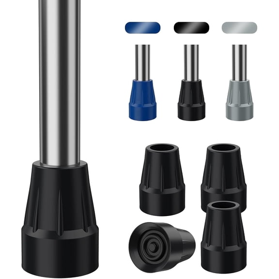 SupreGear 7/8" Crutch Tips, Rubber Replacement Caps for Crutches and Canes, 4-Pack, Black