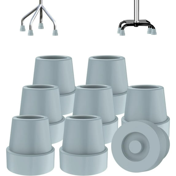 SupreGear Quad Cane Replacement Rubber Tips for Elderly and Handicap, 8-pack, 1/2 inch, Gray