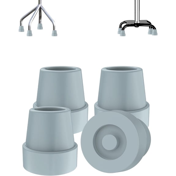 SupreGear 4-Pack Cane Tips, Non-Slip Rubber 5/8 Inch for Elderly & Disabled, Gray Walking Aid