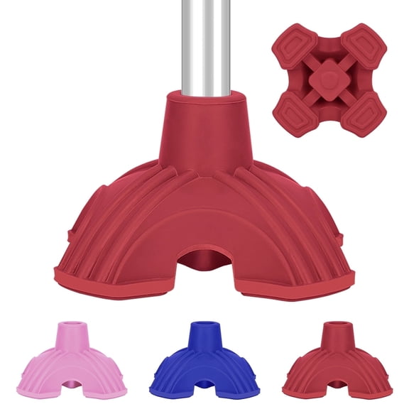 SupreGear Quad Cane Tip, 3/4 inch Self-Standing Rubber Base for Walking Sticks, Red