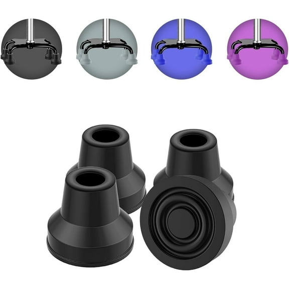 SupreGear 1/2 in Quad Cane Tip, Non-Slip Replacement Rubber Foot, 4-pack, Black