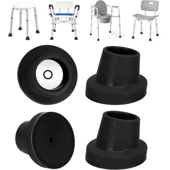 SupreGear Replacement Leg Caps for Shower Chairs and Transfer Benches, 1-1/8 Inch Rubber Tips, 4 Pack,Black