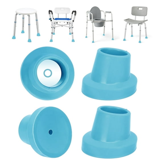 SupreGear Slope Shower Chair Leg Caps, 1-1/8" Heavy-Duty Rubber Tips, 4-Pack, Light Blue