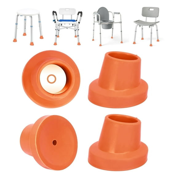 SupreGear Slope Shower Chair Leg Caps, 1-1/8" Heavy-Duty Rubber Tips, 4-Pack, Orange