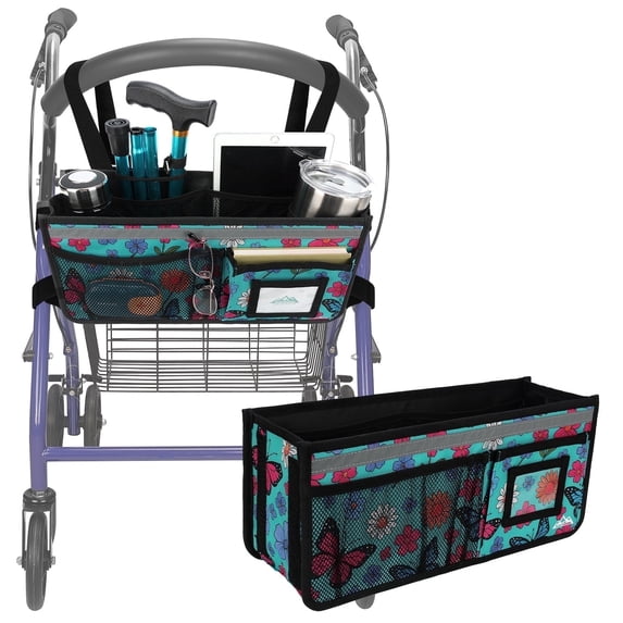 SupreGear Foldable Waterproof Rollator Bag with Cup Holder, Cyan Butterfly Storage Pouch for Walker