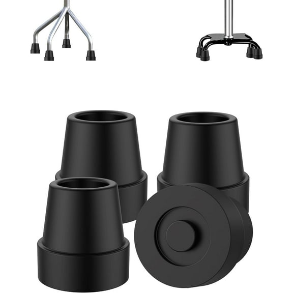 SupreGear Quad Cane Replacement Rubber Tips for Walking and Standing, 4-pack, 1/2 inch, Black