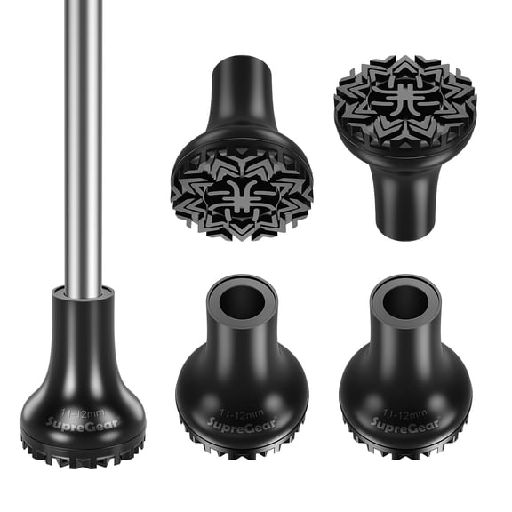 SupreGear Trekking Pole Tips Replacement Rubber, Wide Non-Slip Base, Durable Grip, 4 Pack, Black