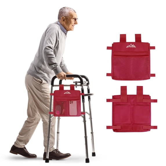 SupreGear Folding Walker Storage Pouch – Water-Resistant, Hands-Free Organizer for Seniors, Red