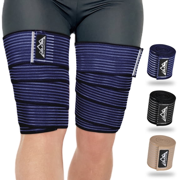 SupreGear Adjustable Thigh Compression Wraps 2-Pack for Leg Support, Dark Blue, 59 in