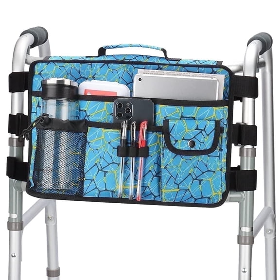 SupreGear Walker Bag, Rollator Wheelchair Storage Pouch with Cup Holder, Water-Resistant Nylon, Blue