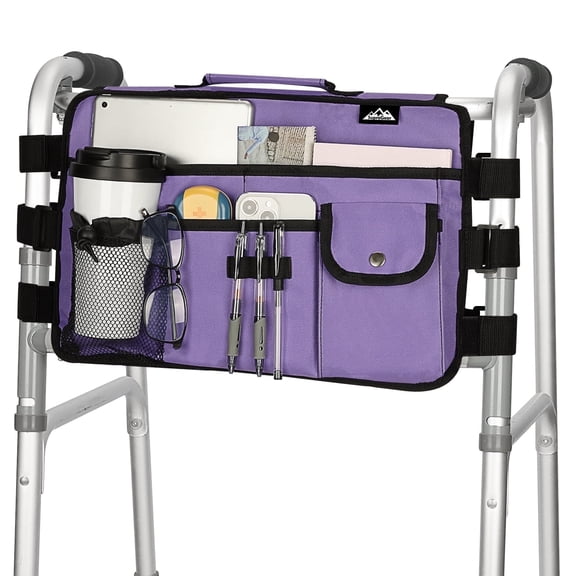SupreGear Walker Bag, Rollator Wheelchair Storage Pouch with Cup Holder, Water-Resistant Nylon, Light Purple