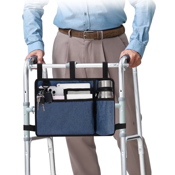 SupreGear Walker Bag Water-Resistant Pouch with Cup Holder for Folding Rollators Blue