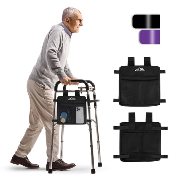 SupreGear Folding Walker Storage Pouch – Water-Resistant, Hands-Free Organizer for Seniors, Black