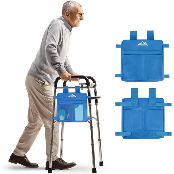 SupreGear Walker Side Bag, Water-Resistant Pouch, Hand-Free Storage for Folding Walkers, Seniors, Blue