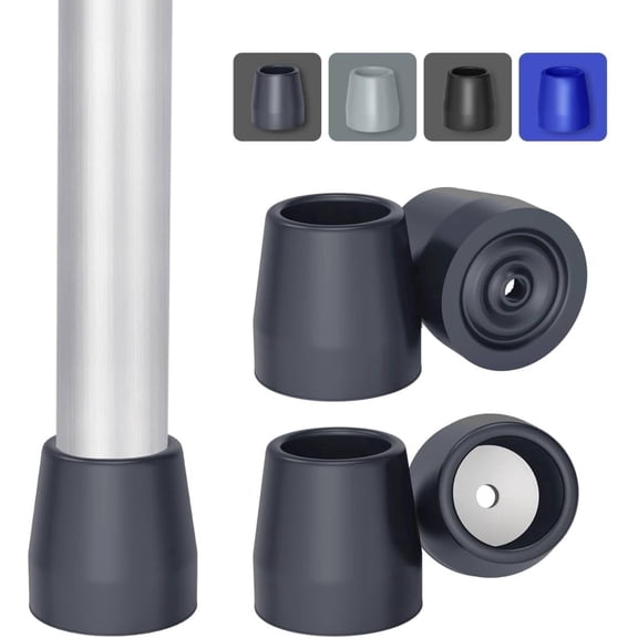 SupreGear Rubber Walker Replacement Tips, 1 in Non-Slip Leg Caps for Walkers and Frames Floor Protection, 4 Pack, Dark Gray