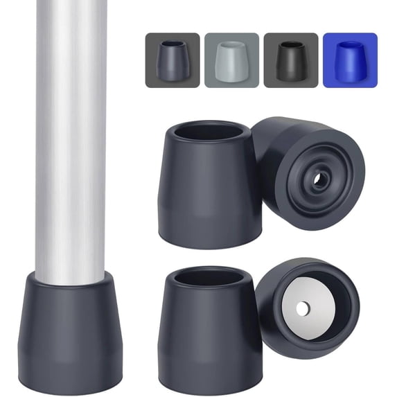 SupreGear Rubber Walker Replacement Tips, 1-1/8 in Non-Slip Leg Caps for Walkers and Frames Floor Protection, 4 Pack, Dark Gray