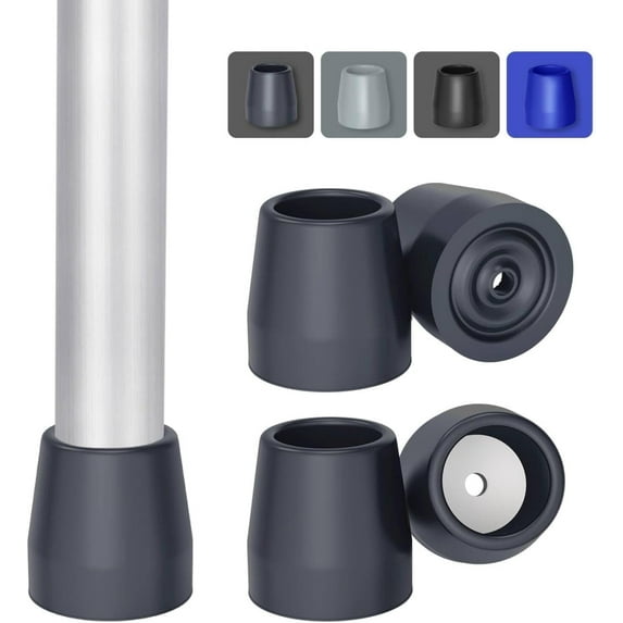 SupreGear 4-Pack 1-1/8" Heavy-Duty Rubber Walker Tips, Replacement for Walkers and Commodes, Dark Grey