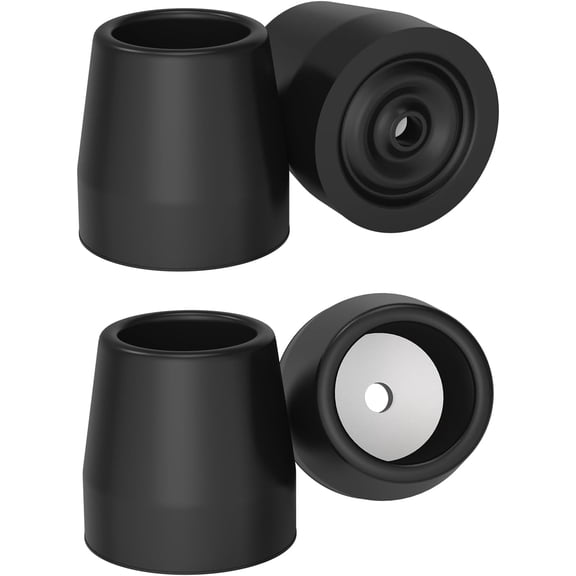 SupreGear 4-Pack 1" Heavy-Duty Rubber Walker Tips, Replacement for Walkers and Commodes, Black