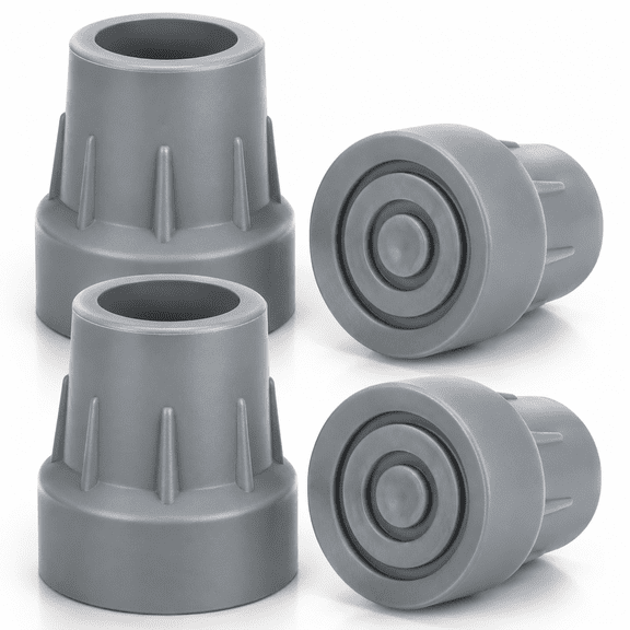 SupreGear 4-Pack 1 inch Cane Tip Replacement Caps, Heavy-Duty Non-Slip Rubber, Gray