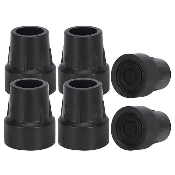 SupreGear 1 inch Walking Cane Tips 6-Pack Heavy Duty Rubber Non-Slip Caps, Black