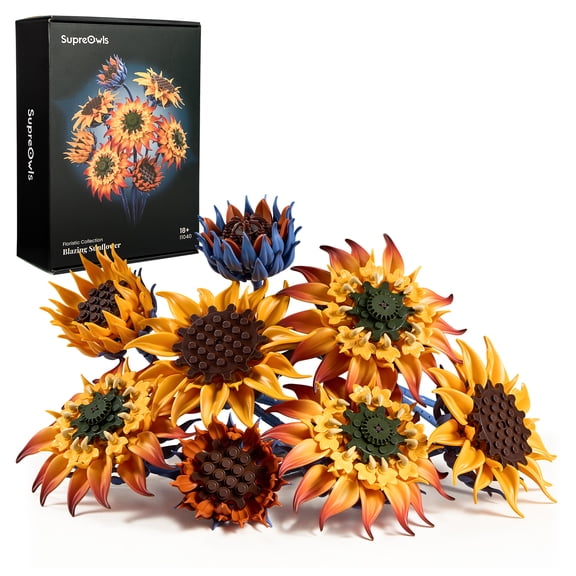 SupreOwls Blazing Sunflower Building Block Set for Adults, Botanical Flower Model Kit, ABS Plastic DIY Construction Toy, 771 Pcs