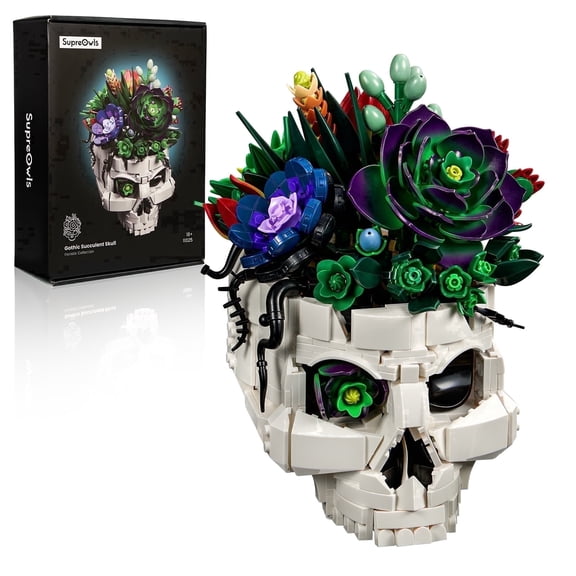 SupreOwls Succulent Skull Building Block Sets, 1079 Pcs Gothic Flower Pot Model For Adults, DIY Creative Plant Decor, Home Desk Decoration Gift Idea