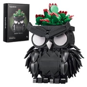 SupreOwls Gothic Owl Building Block Set Toys, Succulent Plant Model, DIY Interlocking Block Kit, Halloween Gift and Display