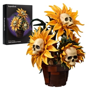 SupreOwls Sunflower Skull Building Block Set for Adults, Gothic Flower Pot Model, DIY Construction Kit, ABS Plastic Collectible Decor, 618 Pieces