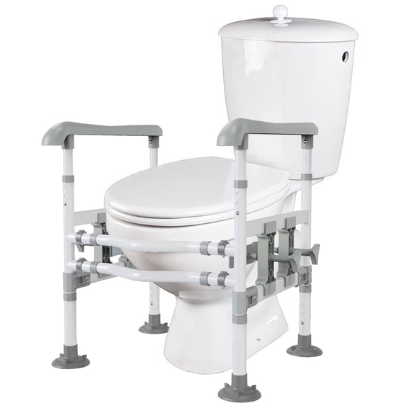 SupreGear Adjustable Toilet Safety Frame, Anti-Slip Handrails with suction feet, Light Grey