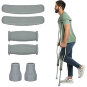 SupreGear Ergonomic Crutch Replacement Pads and Rubber Tips, Anti-Slip Comfort, Grey, 6 Pack