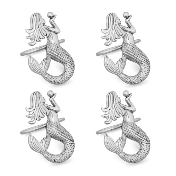 Supreme 4-Piece Mermaid Zinc Alloy Napkin Rings for Dinning Table Setting, Wedding Decorations, Banquet, Birthday Dinner, Holiday Parties, Family Gatherings