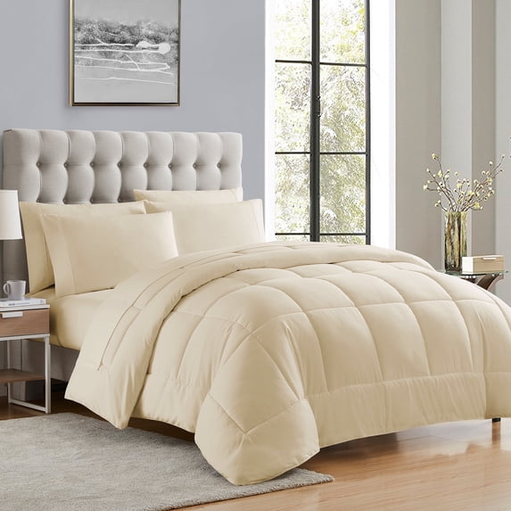 Supreme 5 Piece Bed-In-A-Bag All Season Solid Comforter & Sheet Set, Twin, Beige