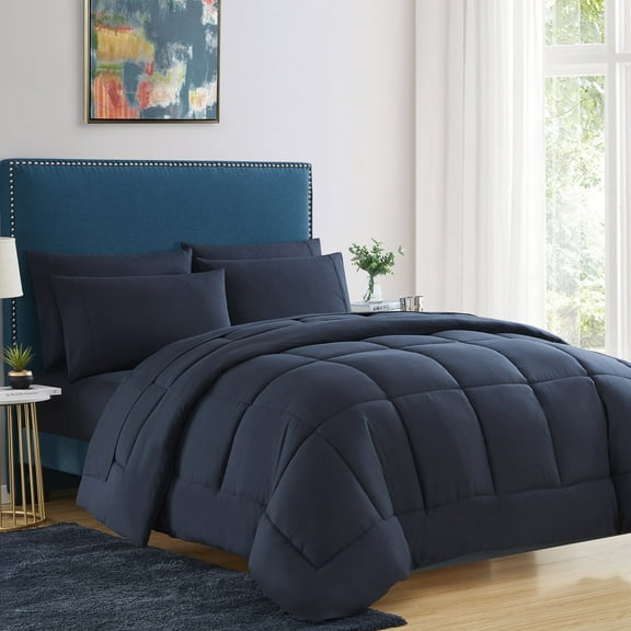 Supreme 5 Piece Bed-In-A-Bag All Season Solid Comforter & Sheet Set, Twin, Navy Blue