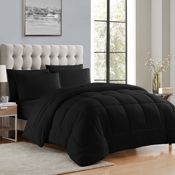Supreme 7 Piece Bed-In-A-Bag All Season Solid Comforter & Sheet Set, Full, Black