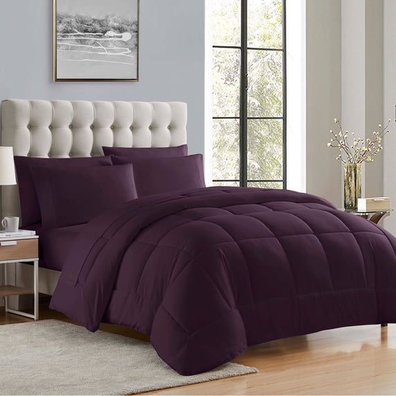 Supreme 7 Piece Bed-In-A-Bag All Season Solid Comforter & Sheet Set, Full, Eggplant