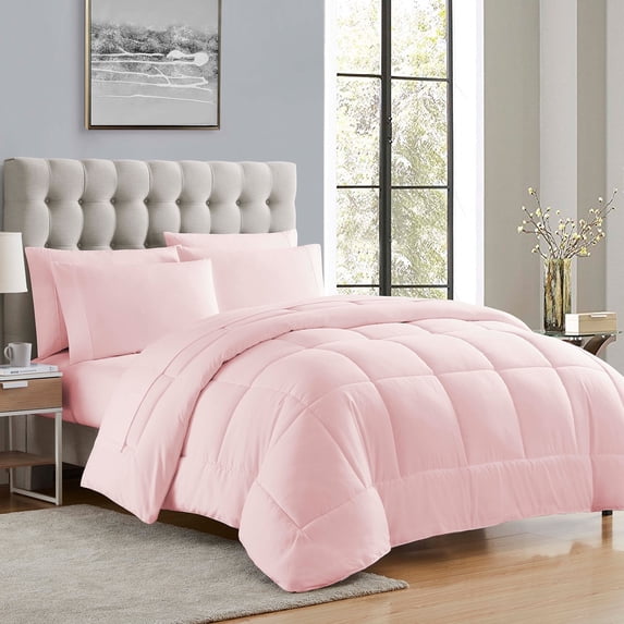Supreme 7 Piece Bed-In-A-Bag All Season Solid Comforter & Sheet Set, Full, Pale Pink