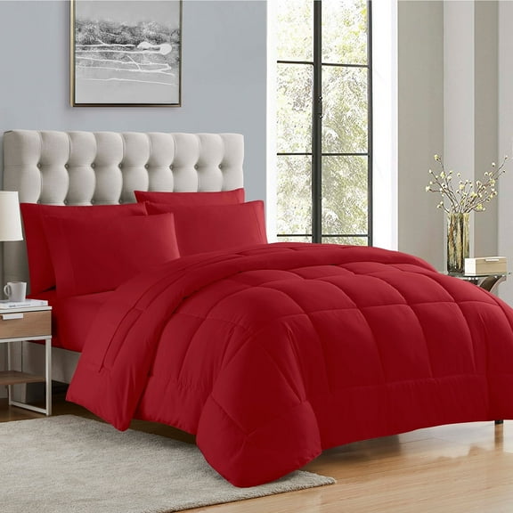 Supreme 7 Piece Bed-In-A-Bag All Season Solid Comforter & Sheet Set, Full, Red