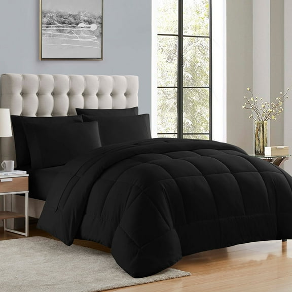 Supreme 7 Piece Bed-In-A-Bag All Season Solid Comforter & Sheet Set, Queen, Black