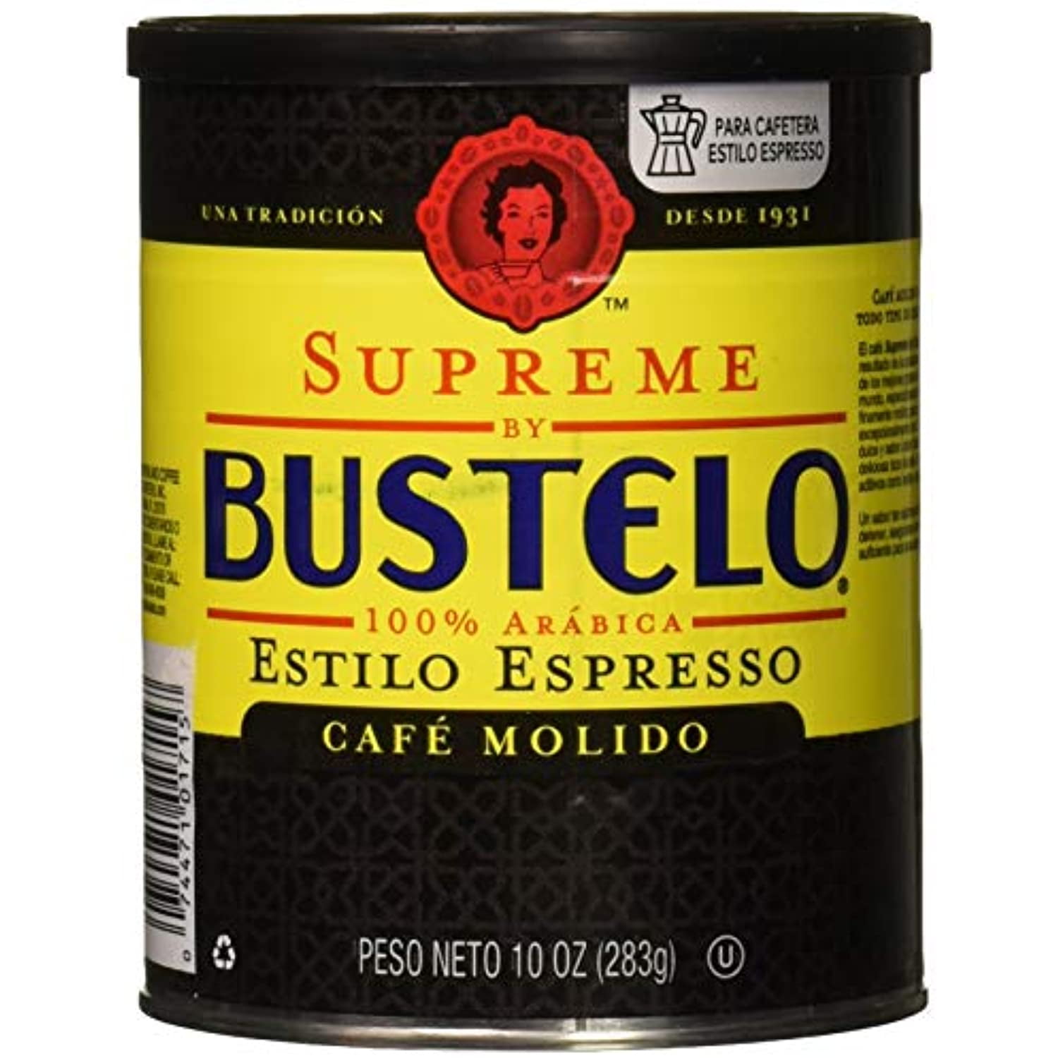 Supreme Bustelo Espresso Ground Coffee Caffeine Can 10 Oz