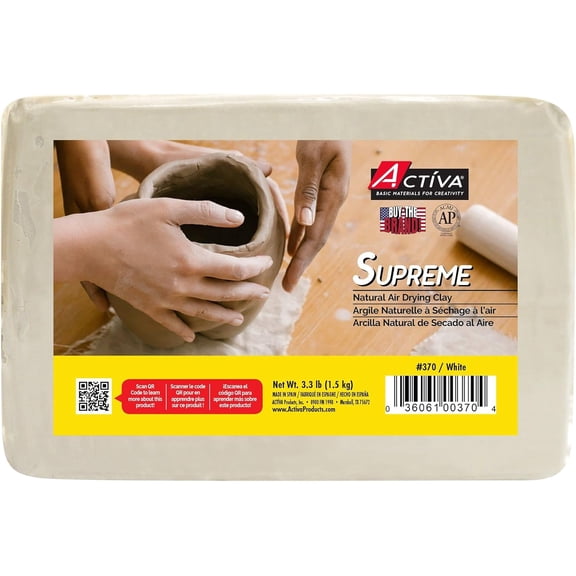Supreme Clay, White, Premium Natural Air Dry Clay, 3.3lb (1.5kg) | Ultra-Fine & Exceptional Plasticity for Studio, Classroom & Hobby Use