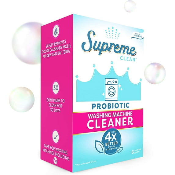 Supreme Clean Probiotic Washing Machine Cleaner – Removes Odor Caused by Mold, Mildew & Bacteria in Top Loaders, Front Loaders & HE Machines – 6 pouches
