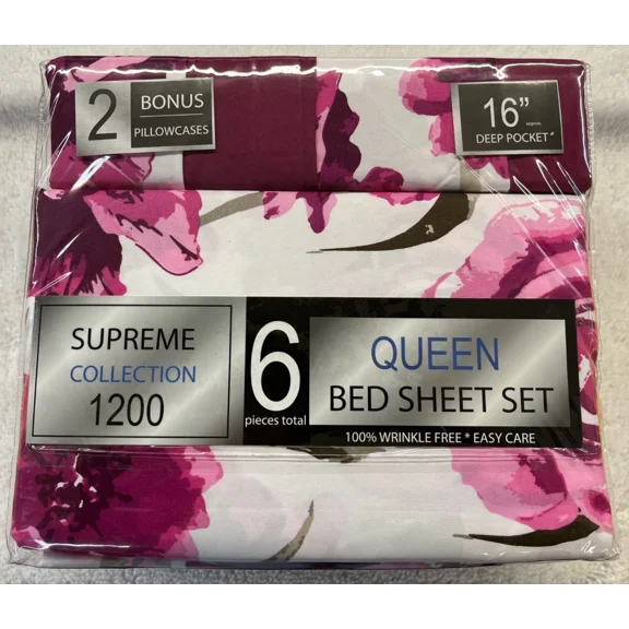 Supreme Collection 1200 Extra Deep 6 Piece Sheet Set, Burgundy Floral